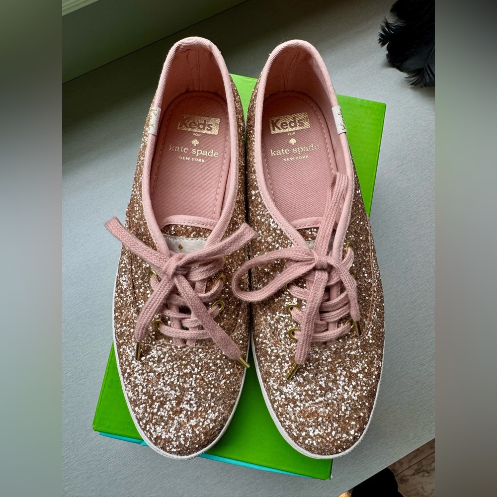 Kate Spade Rose Gold Pink Sparkle Sneakers. 6.5 New